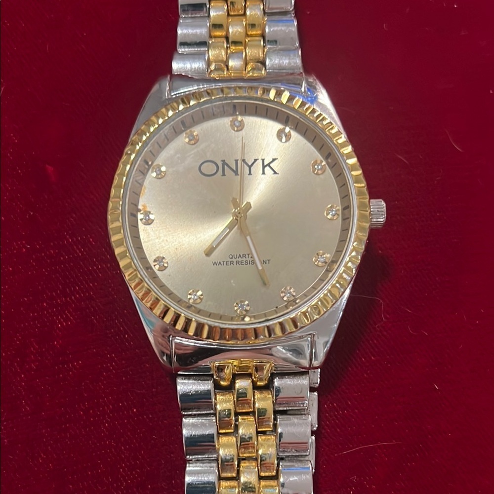 Gold and Silver ONYK Large Watch with Crystal Numbers